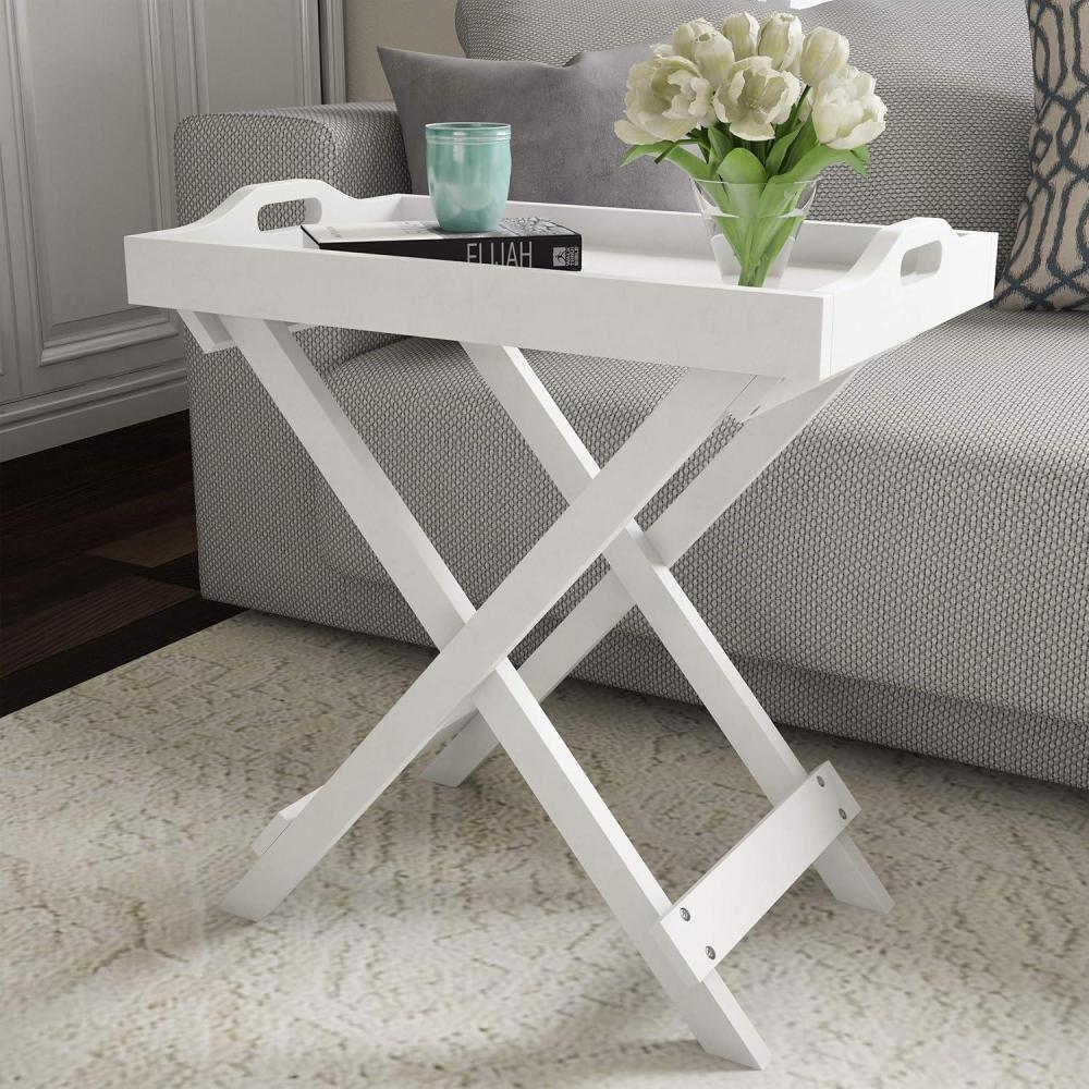 imageLavish Home End Folding Modern Minimalist Wooden Contemporary Side Table Multifunctional Portable Stylish Serving Snack or Lap Tray Suitable for Indoor and Outdoor Use BROWNWhite