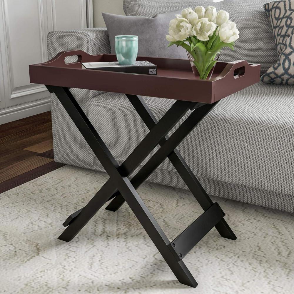 imageLavish Home End Folding Modern Minimalist Wooden Contemporary Side Table Multifunctional Portable Stylish Serving Snack or Lap Tray Suitable for Indoor and Outdoor Use BROWNCherry