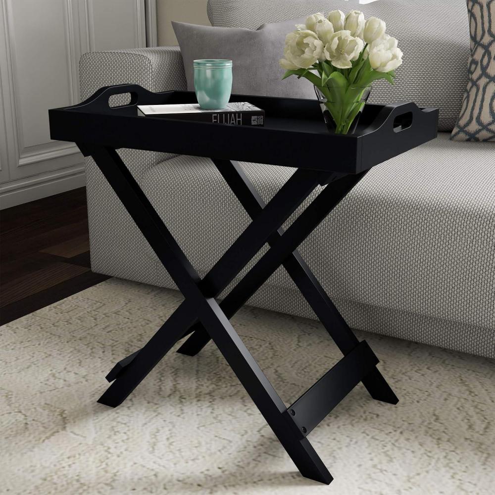imageLavish Home End Folding Modern Minimalist Wooden Contemporary Side Table Multifunctional Portable Stylish Serving Snack or Lap Tray Suitable for Indoor and Outdoor Use BROWNBlack