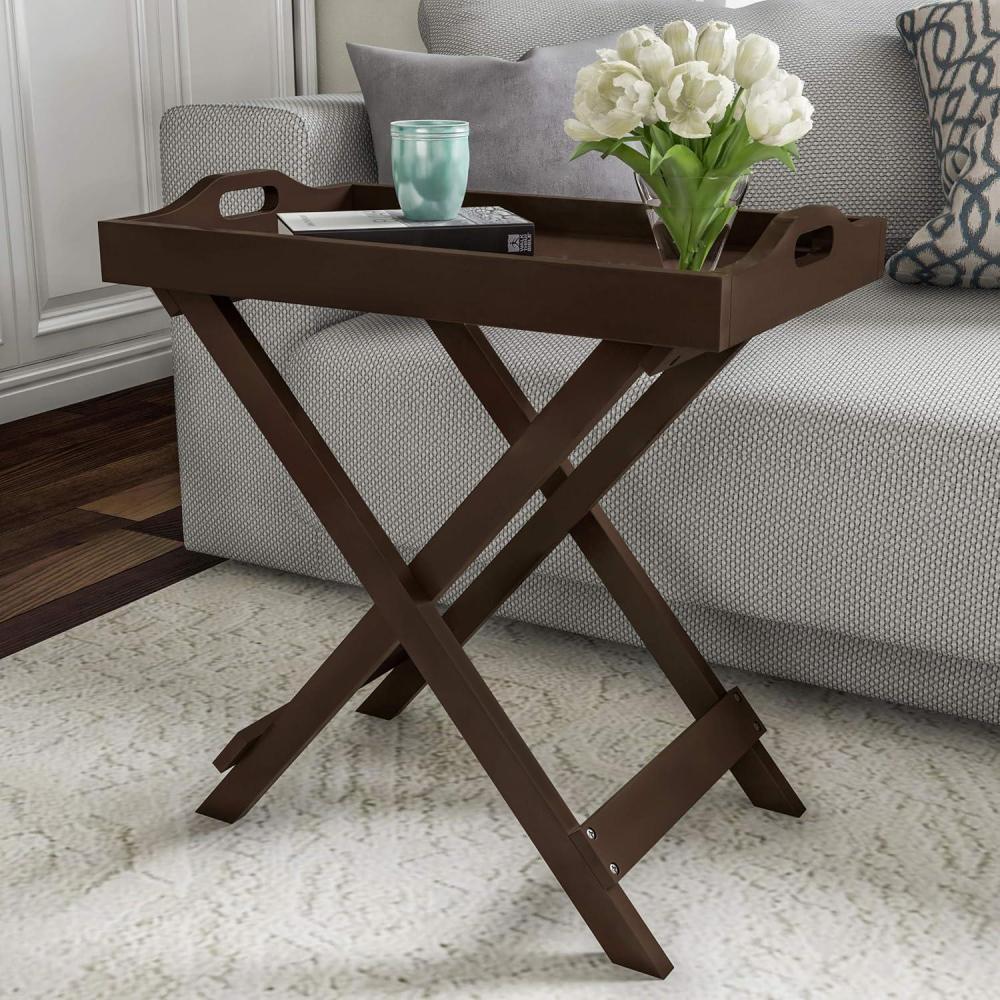 imageLavish Home End Folding Modern Minimalist Wooden Contemporary Side Table Multifunctional Portable Stylish Serving Snack or Lap Tray Suitable for Indoor and Outdoor Use BROWNBrown