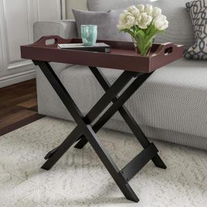 Lavish Home End Folding Modern Minimalist Wooden Contemporary Side Table, Multifunctional, Portable, Stylish Serving, Snack or Lap Tray, Suitable for Indoor and Outdoor Use – BROWN(Cherry)