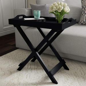 Lavish Home End Folding Modern Minimalist Wooden Contemporary Side Table, Multifunctional, Portable, Stylish Serving, Snack or Lap Tray, Suitable for Indoor and Outdoor Use – BROWN(Black)
