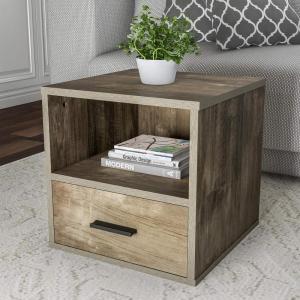 Lavish Home Side Table with Storage – Set of 2 Minimalist Modern Nightstand or End Table with Drawer – Stackable Modular Accent Table for Bedroom, Living Room, or Office (Black Woodgrain)