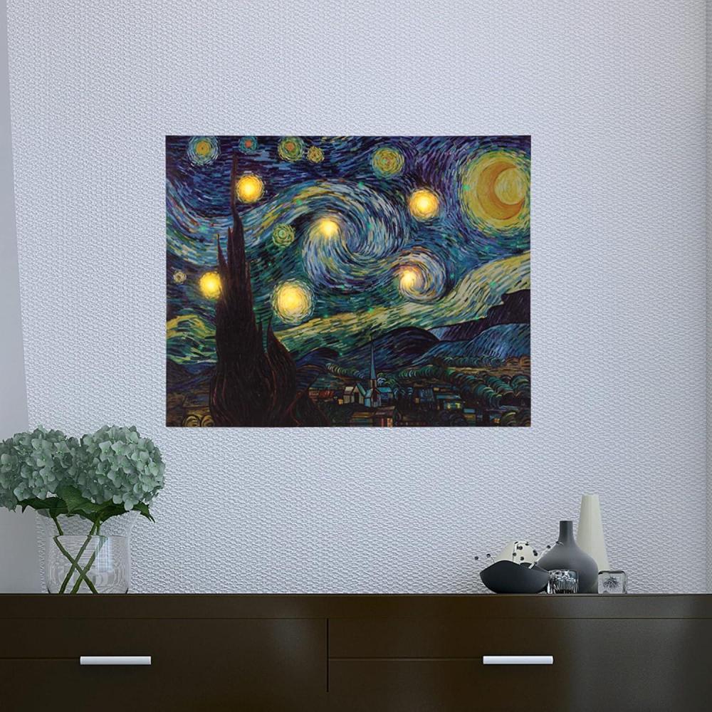 imageLighted Wall Art Canvas With Timer Van Gogh Starry Night Printed Decor with LED And ColorChanging Lights for Home and Office 12x16 by Lavish Home