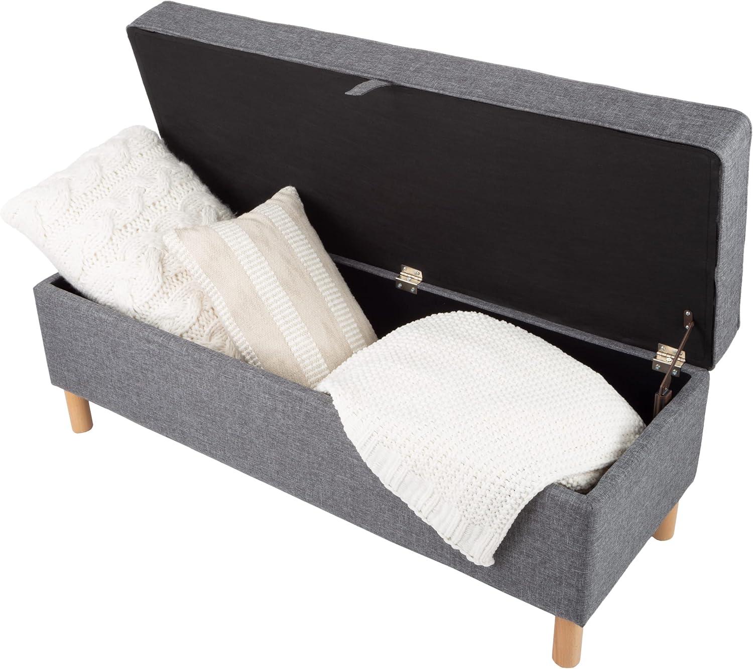 imageLavish Home Storage Ottoman Tweed Polyester Footrest or Bench Organizer with Lift Top for Bedroom Living Room or Entryway GrayGray Printed Tweed