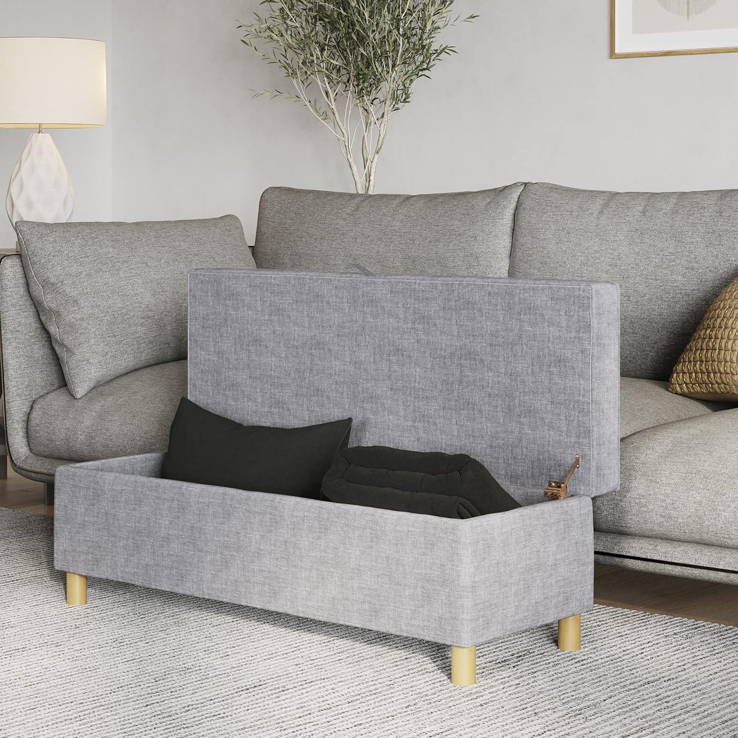 imageLavish Home Storage Ottoman Tweed Polyester Footrest or Bench Organizer with Lift Top for Bedroom Living Room or Entryway GrayGray Printed Tweed