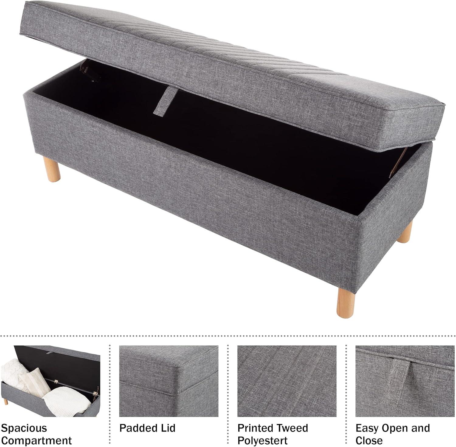 imageLavish Home Storage Ottoman Tweed Polyester Footrest or Bench Organizer with Lift Top for Bedroom Living Room or Entryway GrayGray Printed Tweed