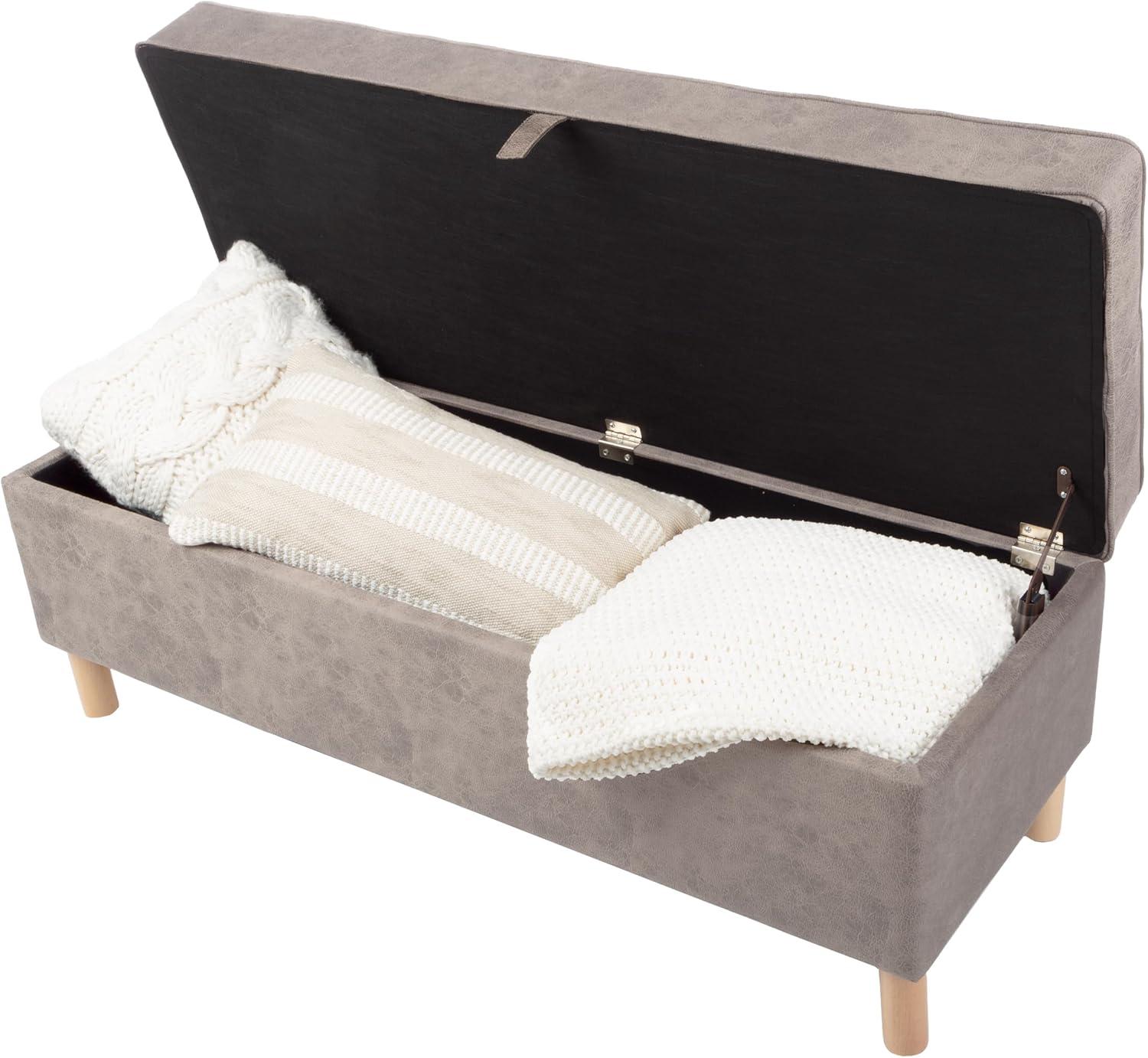 imageLavish Home Storage Ottoman Tweed Polyester Footrest or Bench Organizer with Lift Top for Bedroom Living Room or Entryway GrayGray Suede