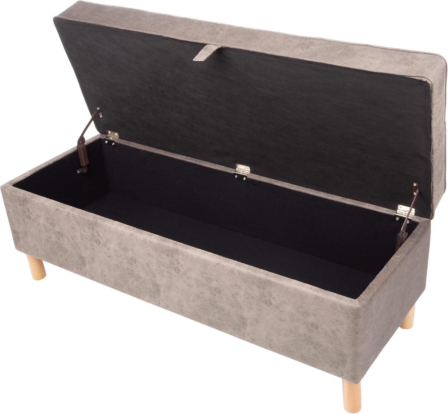 imageLavish Home Storage Ottoman Tweed Polyester Footrest or Bench Organizer with Lift Top for Bedroom Living Room or Entryway GrayGray Suede