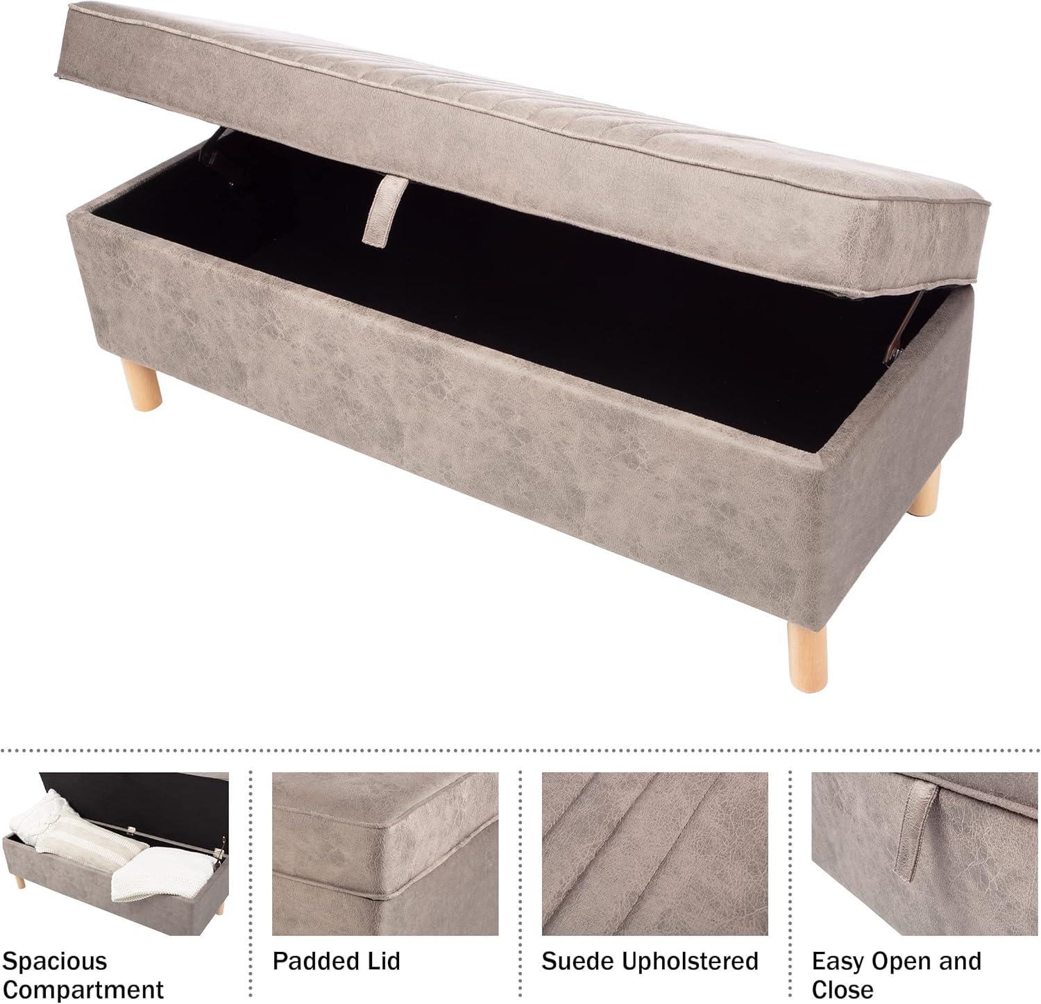 imageLavish Home Storage Ottoman Tweed Polyester Footrest or Bench Organizer with Lift Top for Bedroom Living Room or Entryway GrayGray Suede