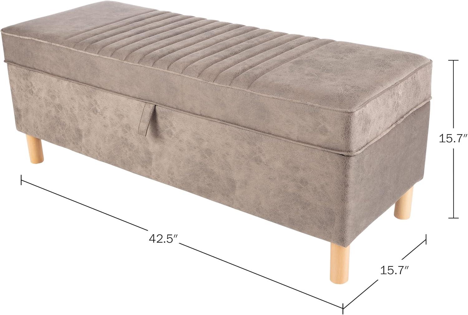 imageLavish Home Storage Ottoman Tweed Polyester Footrest or Bench Organizer with Lift Top for Bedroom Living Room or Entryway GrayGray Suede