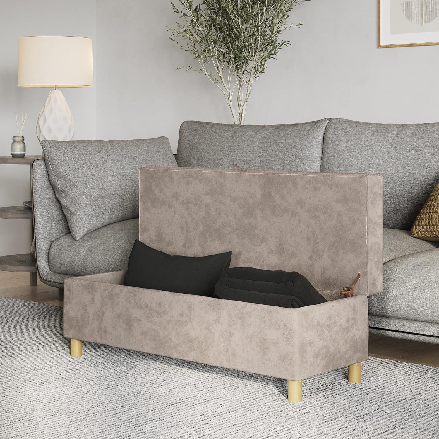 imageLavish Home Storage Ottoman Tweed Polyester Footrest or Bench Organizer with Lift Top for Bedroom Living Room or Entryway GrayGray Suede