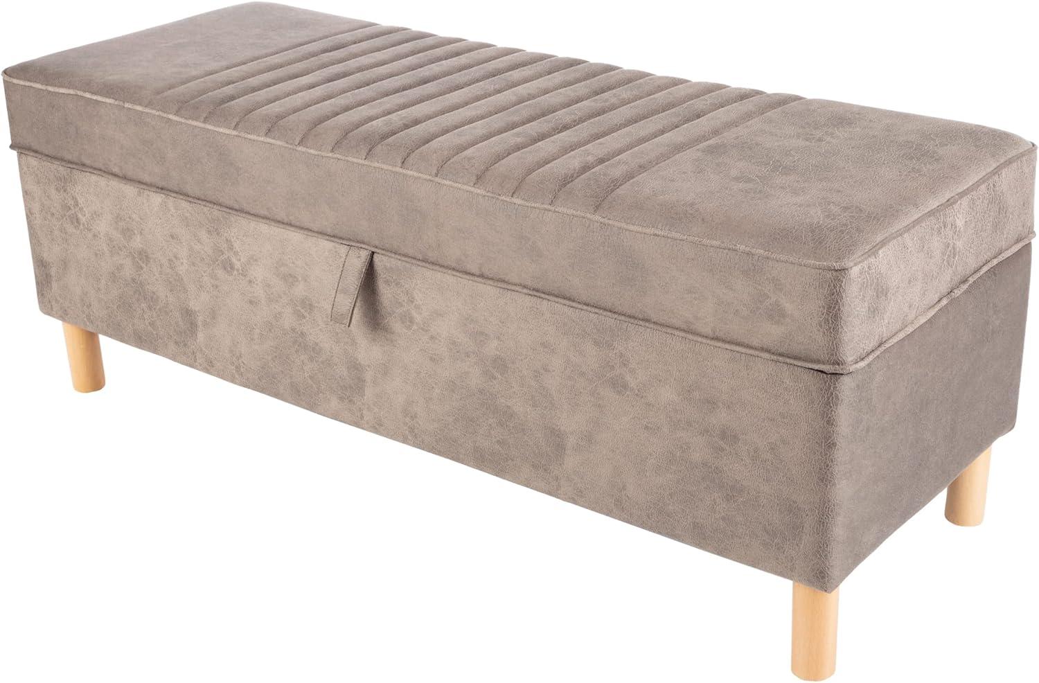 imageLavish Home Storage Ottoman Tweed Polyester Footrest or Bench Organizer with Lift Top for Bedroom Living Room or Entryway GrayGray Suede