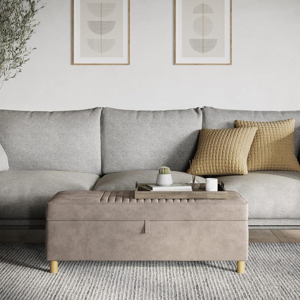 imageLavish Home Storage Ottoman Tweed Polyester Footrest or Bench Organizer with Lift Top for Bedroom Living Room or Entryway GrayGray Suede