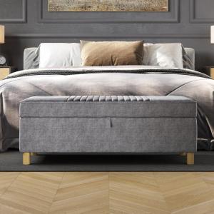 Lavish Home Storage Ottoman – Tweed Polyester Footrest or Bench Organizer with Lift Top for Bedroom, Living Room, or Entryway (Gray)(Gray Printed Tweed)