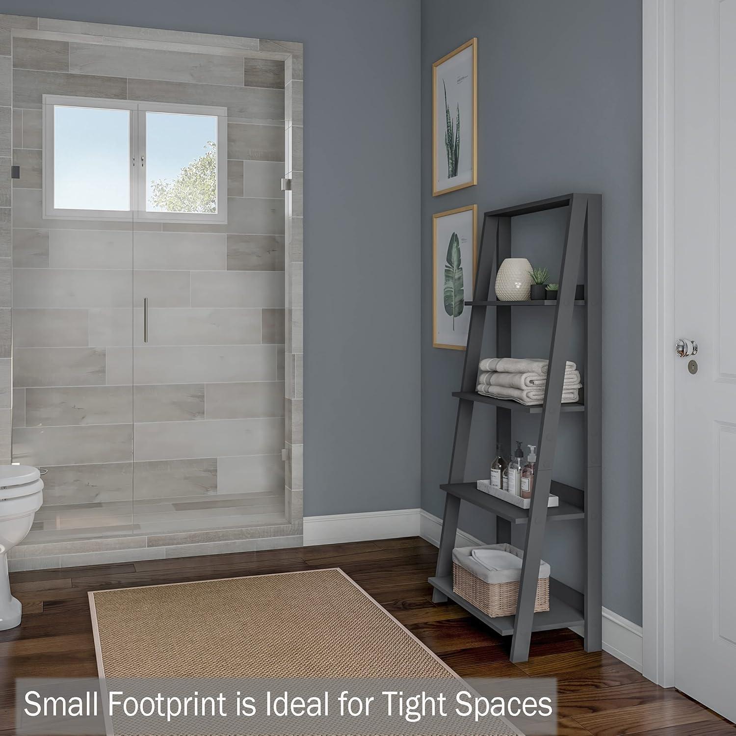 image4Tier Ladder Bookshelf Freestanding Shelved Bookcase with Leaning Look for Living Room Bathroom and Kitchen Storage by Lavish Home Gray