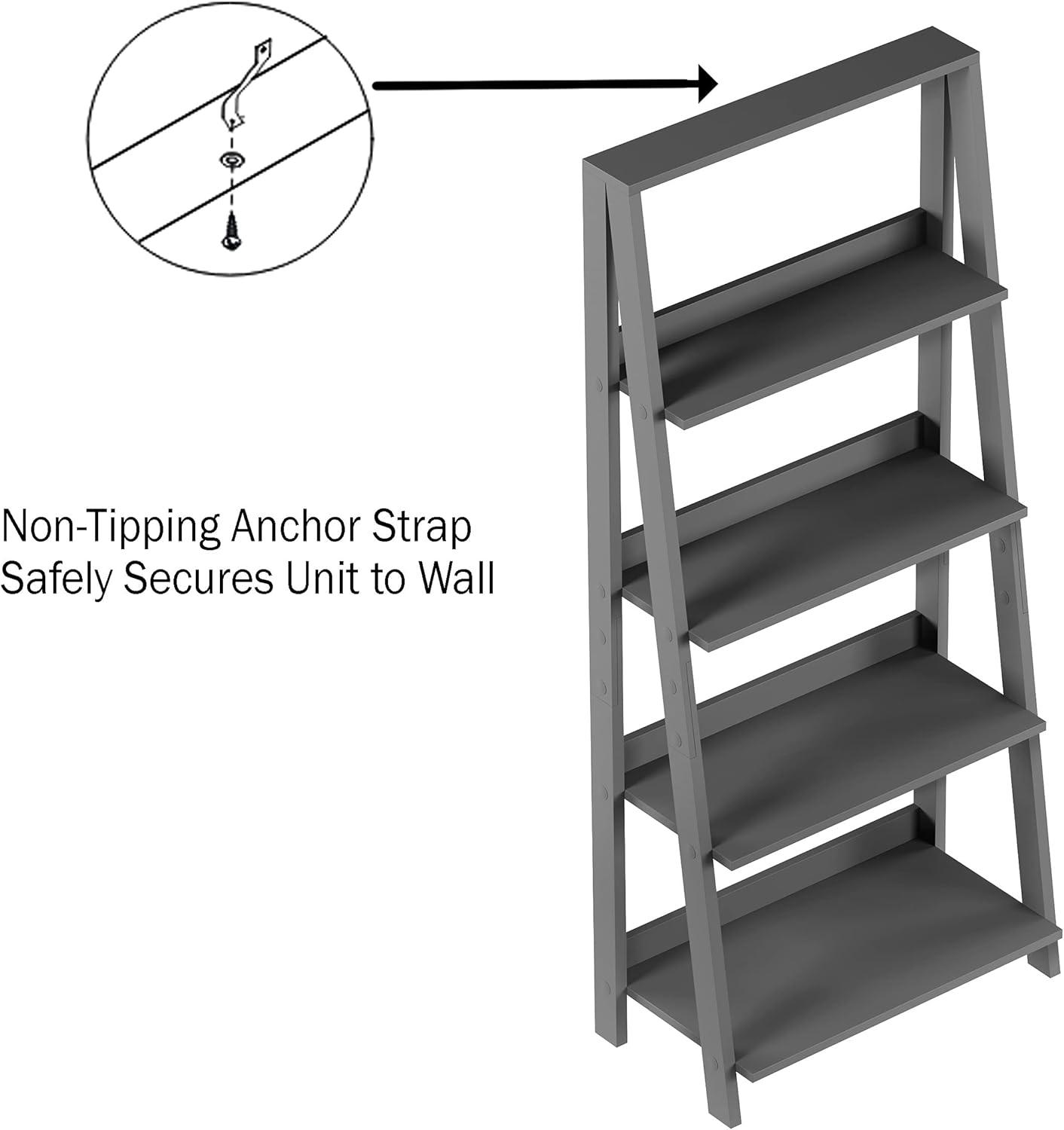image4Tier Ladder Bookshelf Freestanding Shelved Bookcase with Leaning Look for Living Room Bathroom and Kitchen Storage by Lavish Home Gray