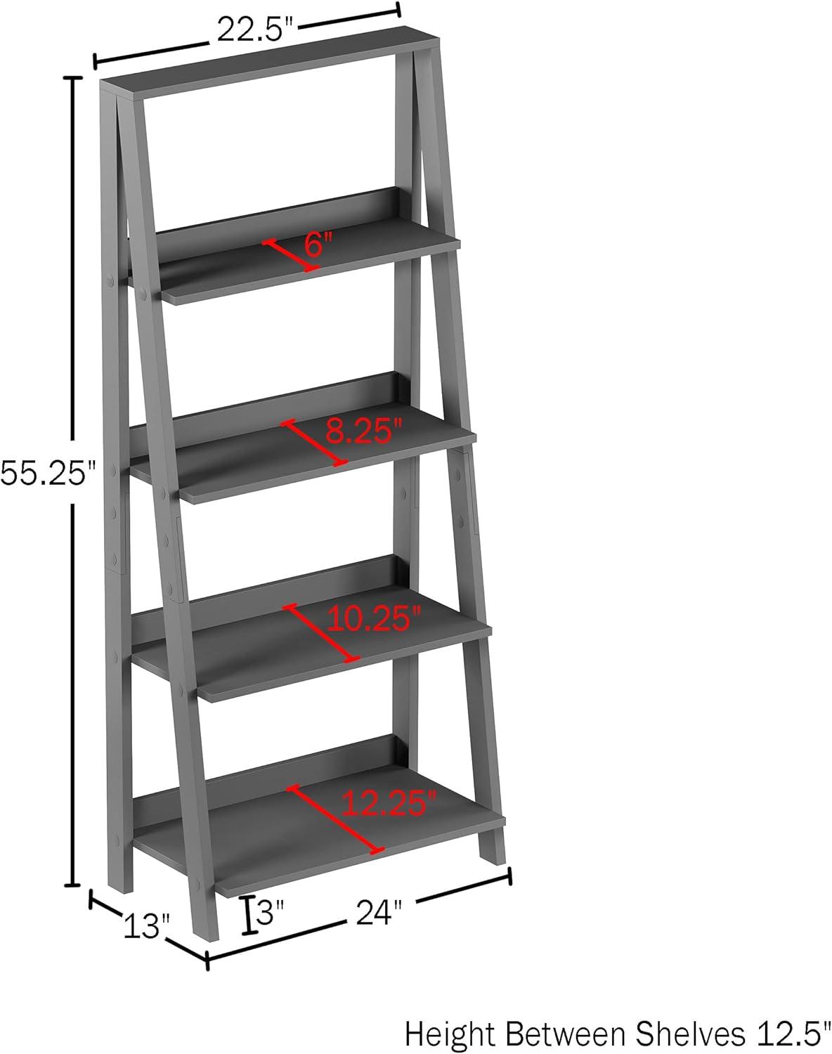 image4Tier Ladder Bookshelf Freestanding Shelved Bookcase with Leaning Look for Living Room Bathroom and Kitchen Storage by Lavish Home Gray