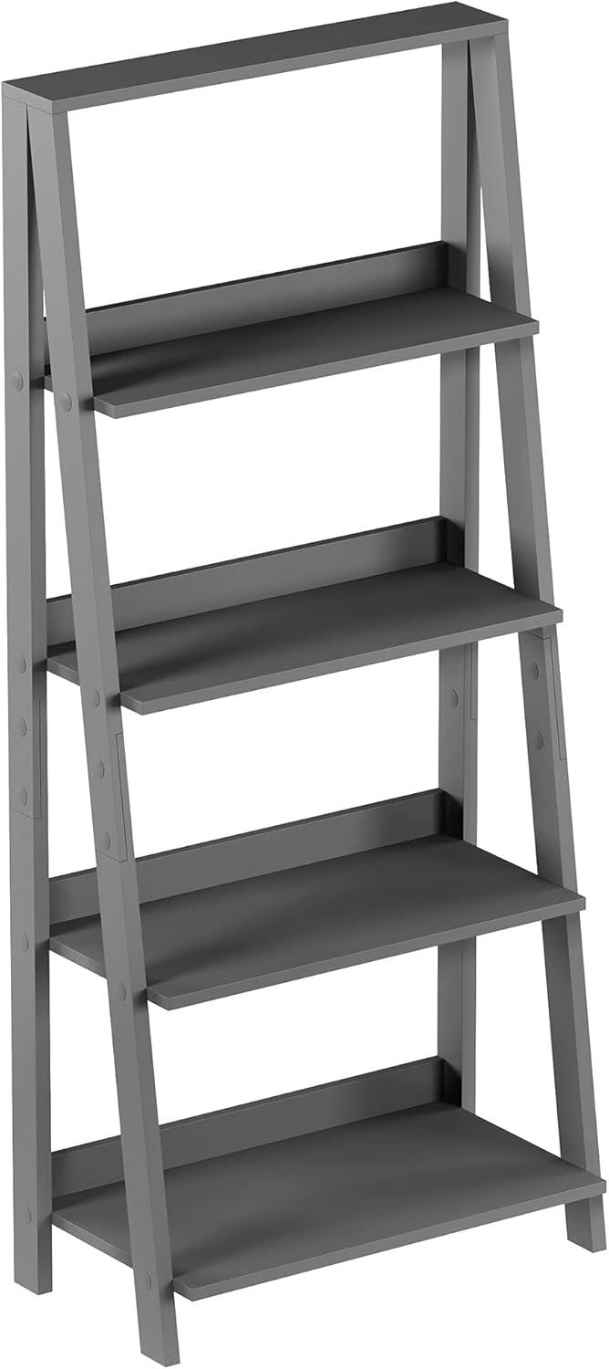 image4Tier Ladder Bookshelf Freestanding Shelved Bookcase with Leaning Look for Living Room Bathroom and Kitchen Storage by Lavish Home Gray
