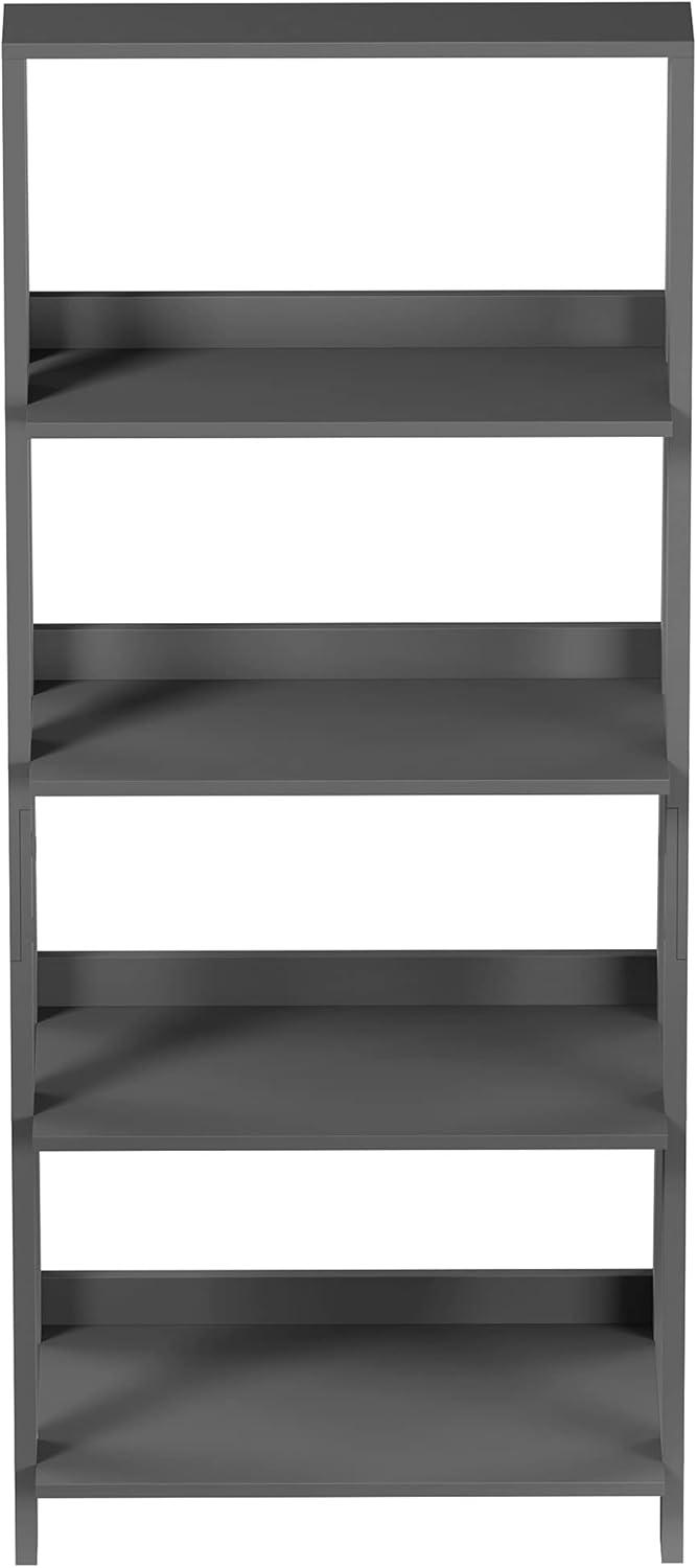 image4Tier Ladder Bookshelf Freestanding Shelved Bookcase with Leaning Look for Living Room Bathroom and Kitchen Storage by Lavish Home Gray