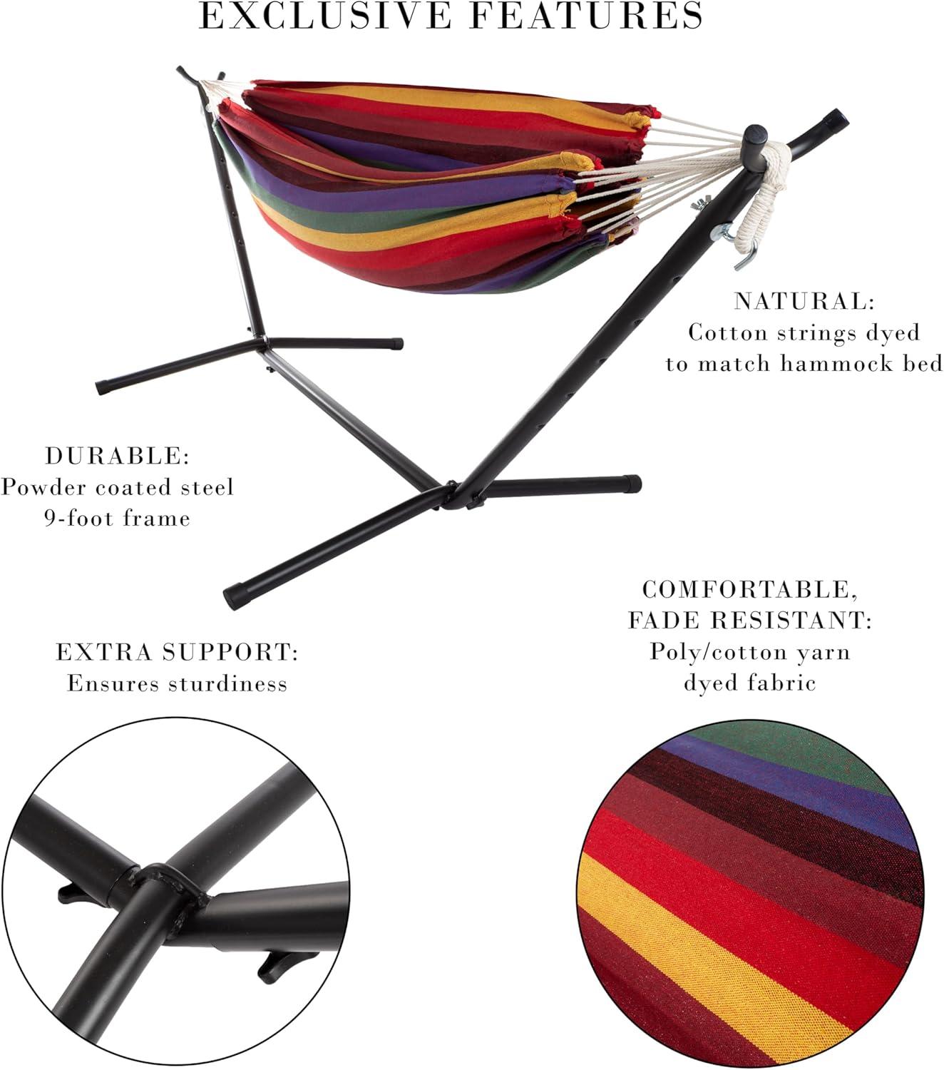imageDouble Brazilian Hammock with Stand Included Woven Cotton 2Person Outdoor Swing with Frame for Camping Backyard or Patio by Pure Garden