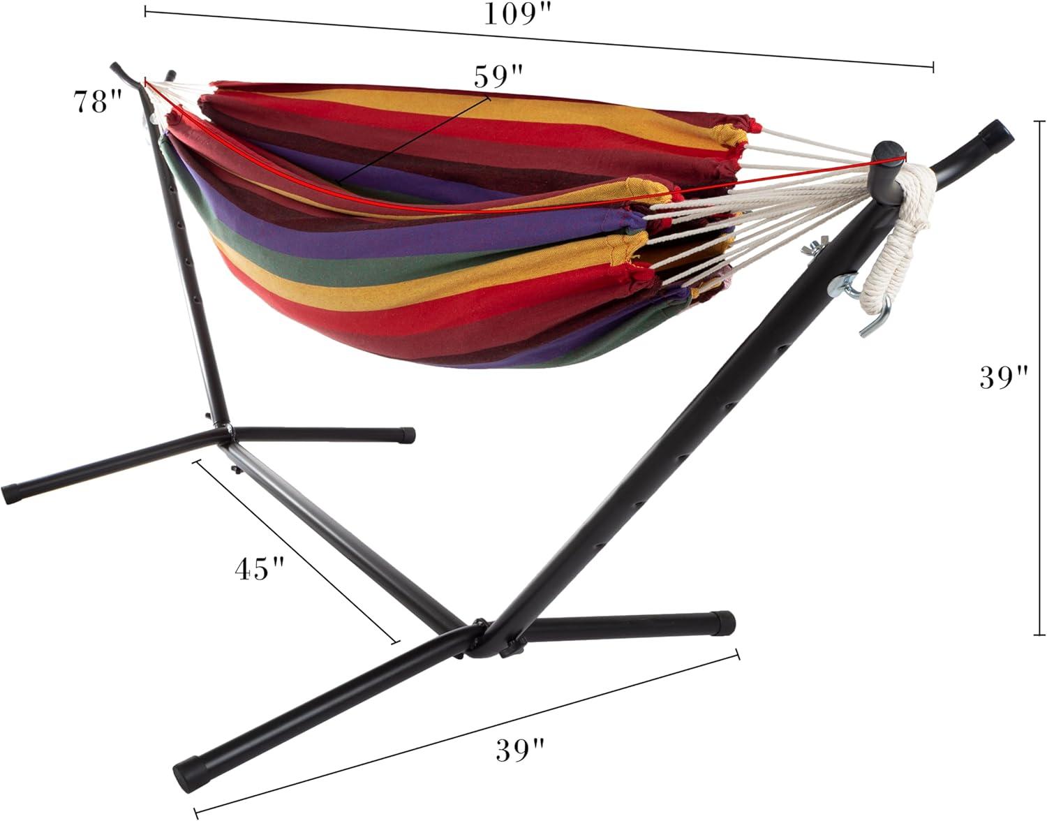 imageDouble Brazilian Hammock with Stand Included Woven Cotton 2Person Outdoor Swing with Frame for Camping Backyard or Patio by Pure Garden