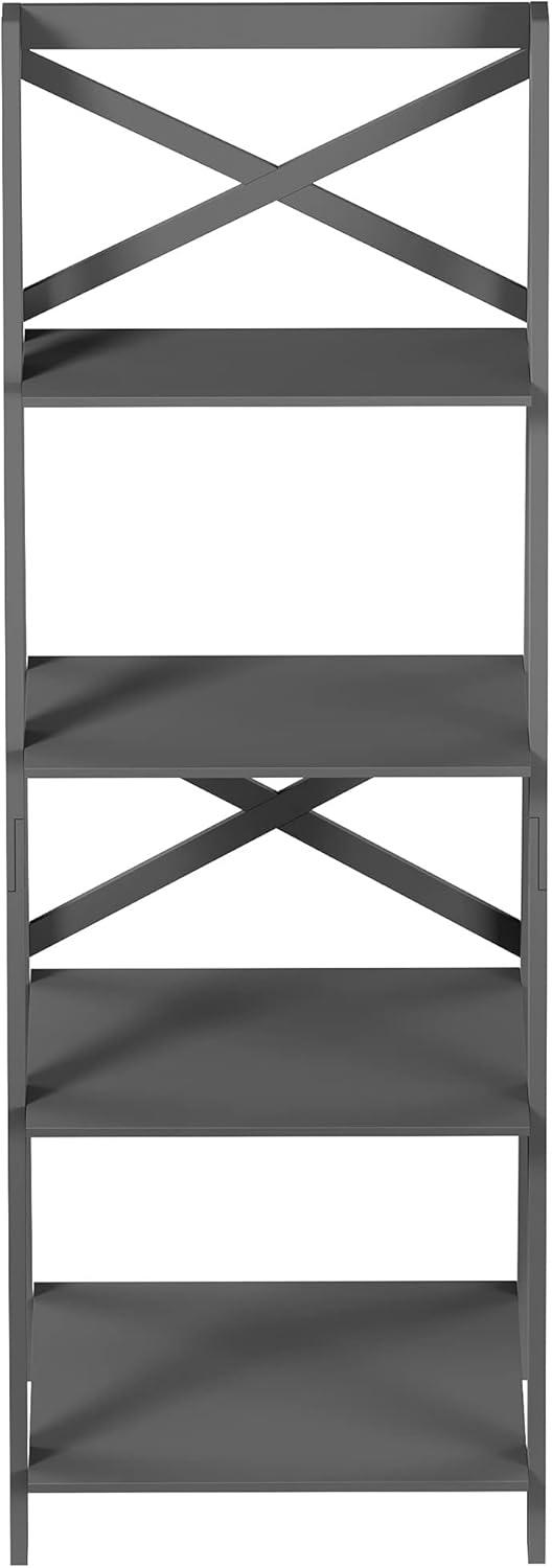 imageLavish Home 4Tier Ladder Bookshelf Freestanding Shelved Bookcase with XBack Frame and Leaning Look Display Shelves for Home and Office Gray