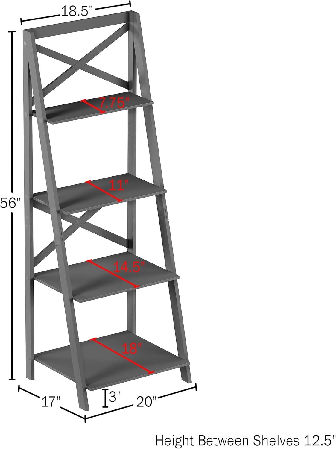 imageLavish Home 4Tier Ladder Bookshelf Freestanding Shelved Bookcase with XBack Frame and Leaning Look Display Shelves for Home and Office Gray