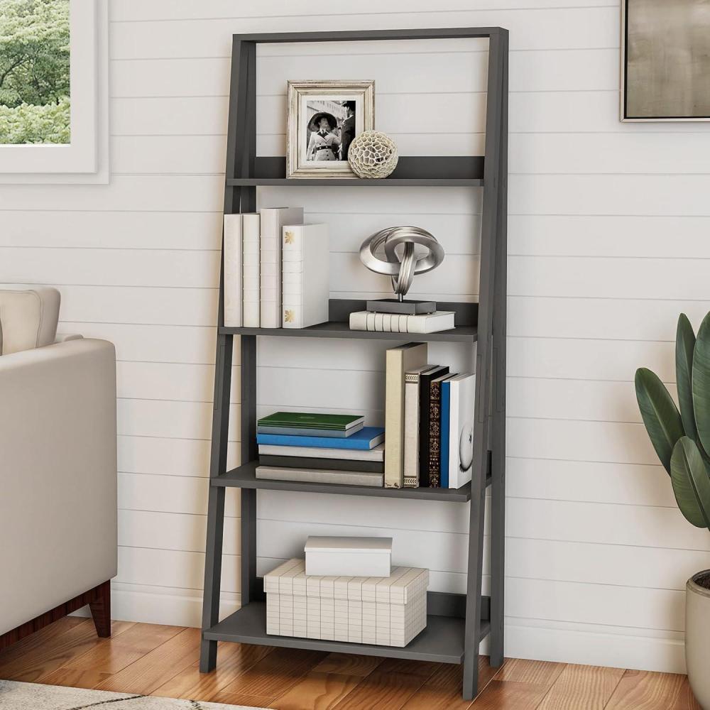 image4Tier Ladder Bookshelf Freestanding Shelved Bookcase with Leaning Look for Living Room Bathroom and Kitchen Storage by Lavish Home Gray