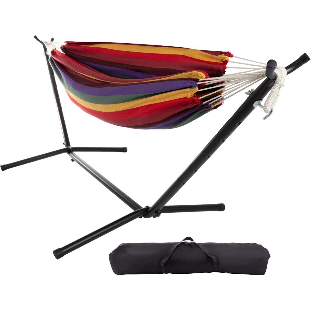 imageDouble Brazilian Hammock with Stand Included Woven Cotton 2Person Outdoor Swing with Frame for Camping Backyard or Patio by Pure Garden