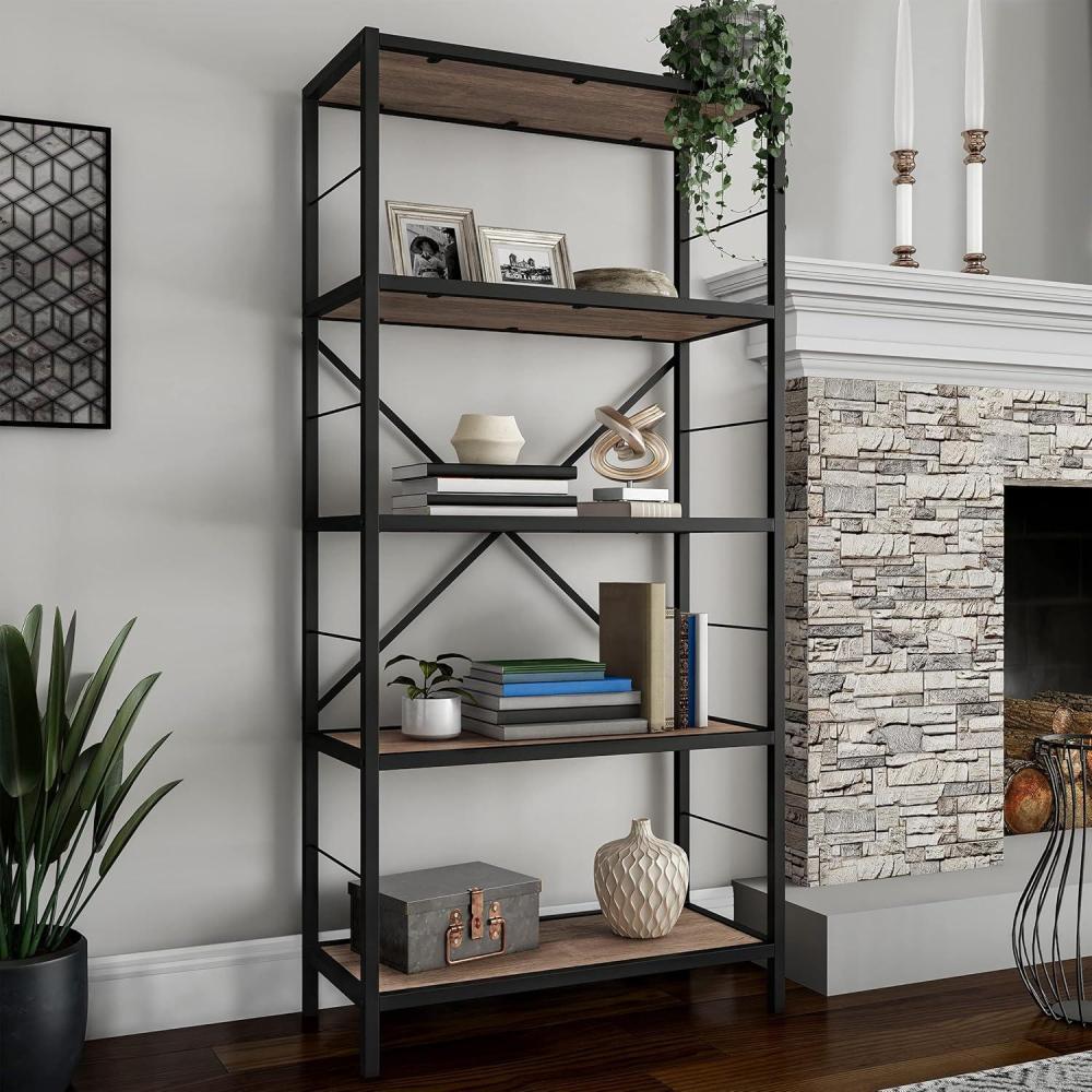 imageLavish Home 5Tier Bookshelf Open Industrial Style Etagere Wooden Shelving Unit 63 BrownBrown