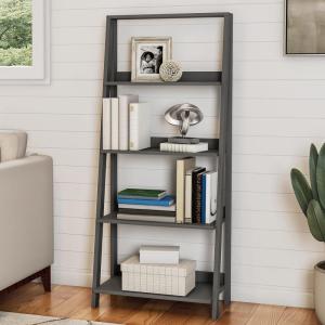4-Tier Ladder Bookshelf – Freestanding Shelved Bookcase with Leaning Look for Living Room, Bathroom, and Kitchen Storage by Lavish Home (Gray)