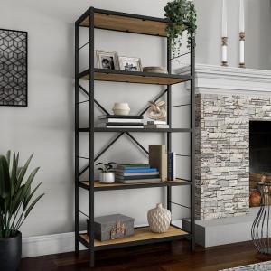 Lavish Home 5-Tier Bookshelf – Open Industrial Style Etagere Wooden Shelving Unit, 63″, Brown(Oak)