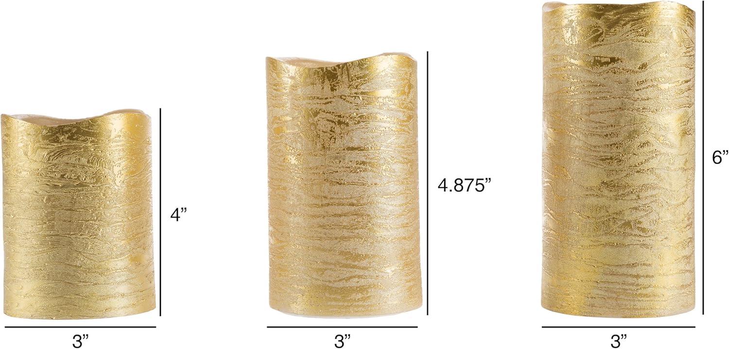 imageLavish Home 80Fc1004 Flameless LED Set of 3 Real Wax Battery Powered Pillar Candles with Remote Timer and Distressed Gold Metallic Finish Metallic GoldGold Metallic