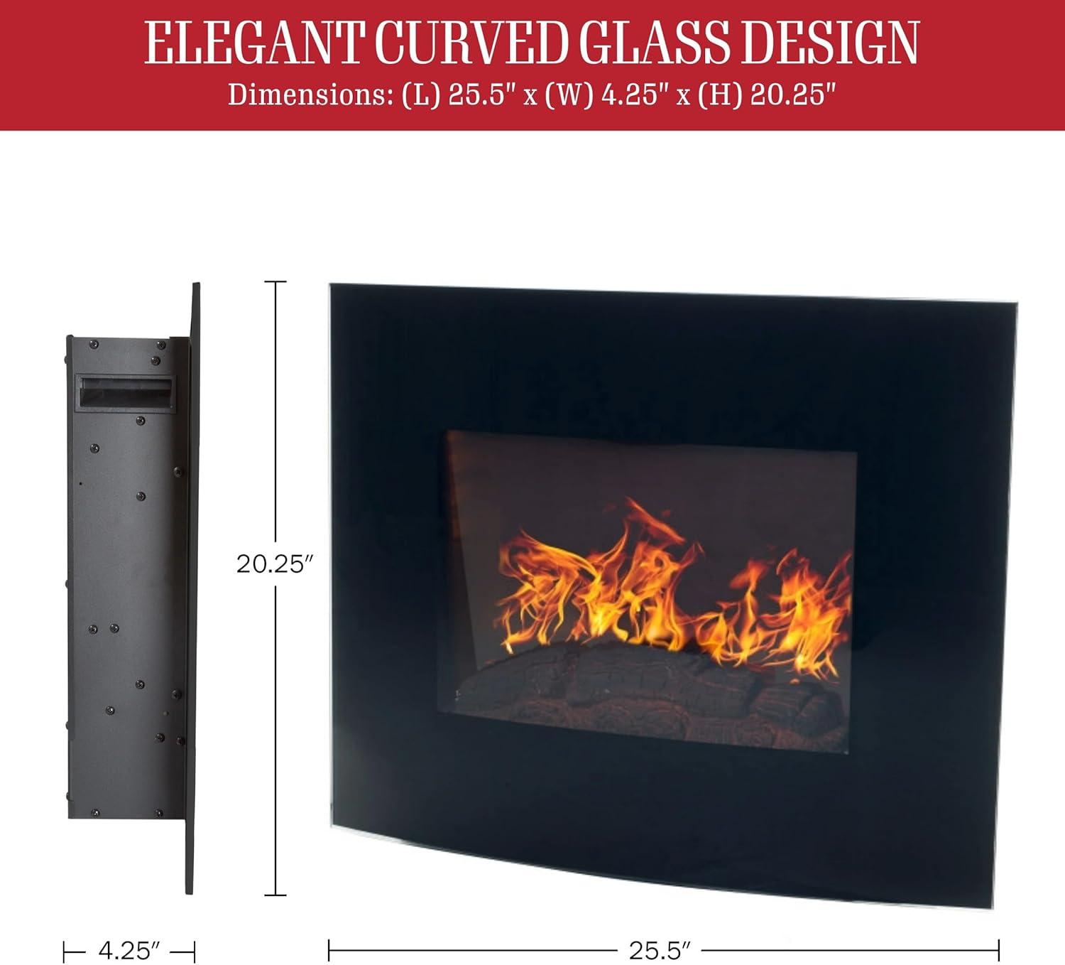 image255Inch Wall Mounted Electric Fireplace Curved Glass Heater with Log Fuel Effect Adjustable Flames and Remote Control by Northwest Black