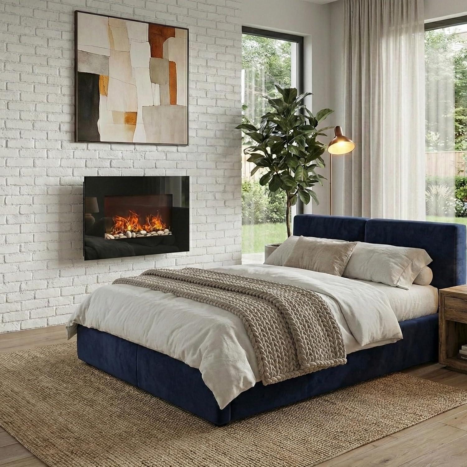 imageNorthwest 36Inch Wall Mounted Electric Fireplace Modern Fireplace with Floor Stand Remote and Adjustable Heat and Brightness Black26 Black