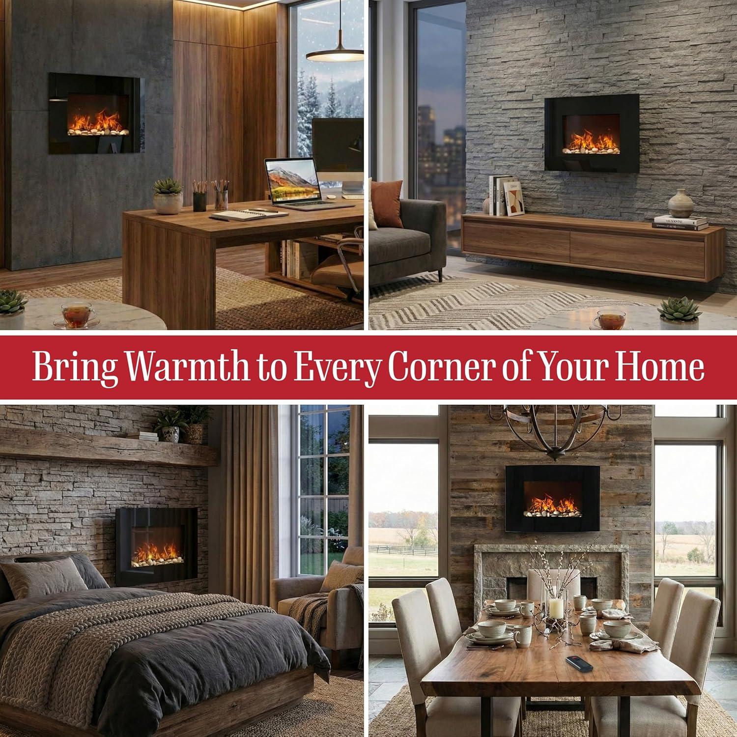 imageNorthwest 36Inch Wall Mounted Electric Fireplace Modern Fireplace with Floor Stand Remote and Adjustable Heat and Brightness Black26 Black