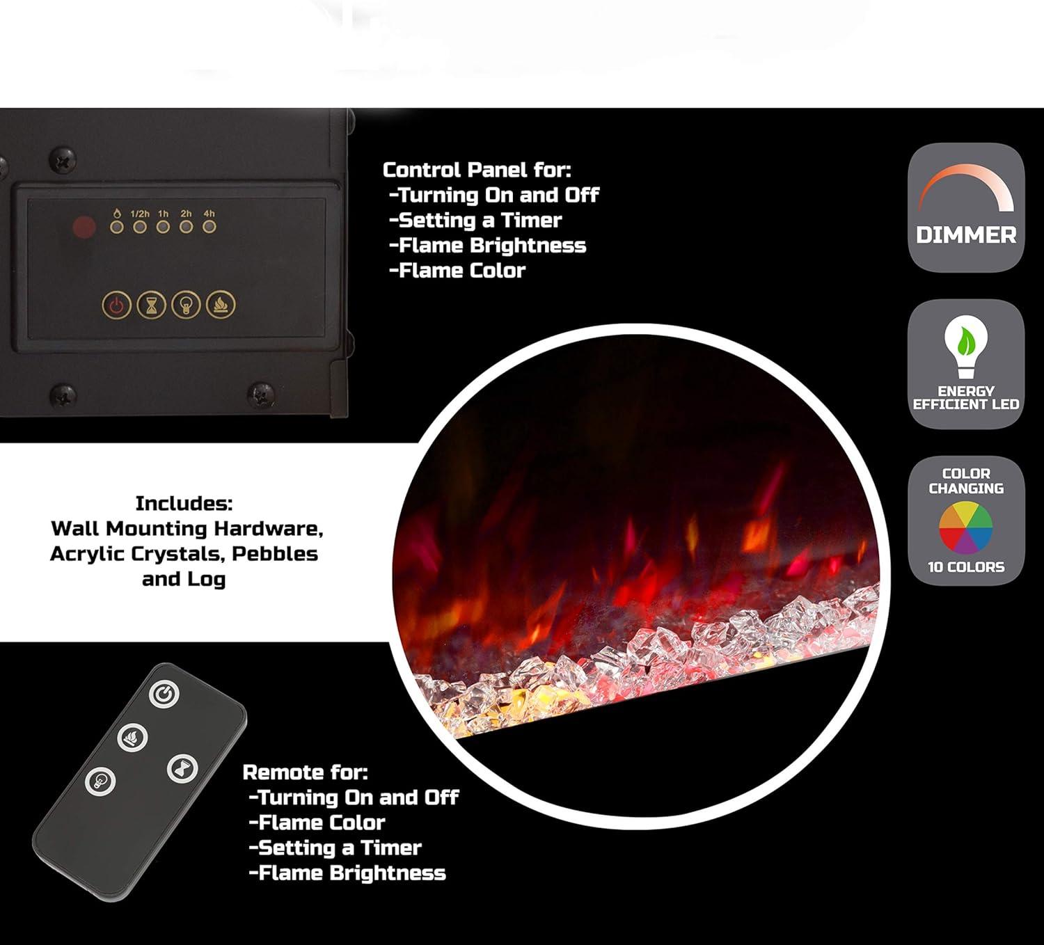 imageNorthwest 36Inch Wall Mounted Electric Fireplace Modern Fireplace with Floor Stand Remote and Adjustable Heat and Brightness Black50 Black