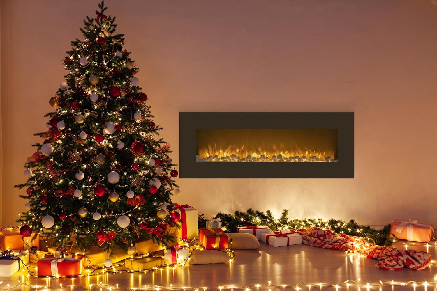 imageNorthwest 36Inch Wall Mounted Electric Fireplace Modern Fireplace with Floor Stand Remote and Adjustable Heat and Brightness Black50 Black