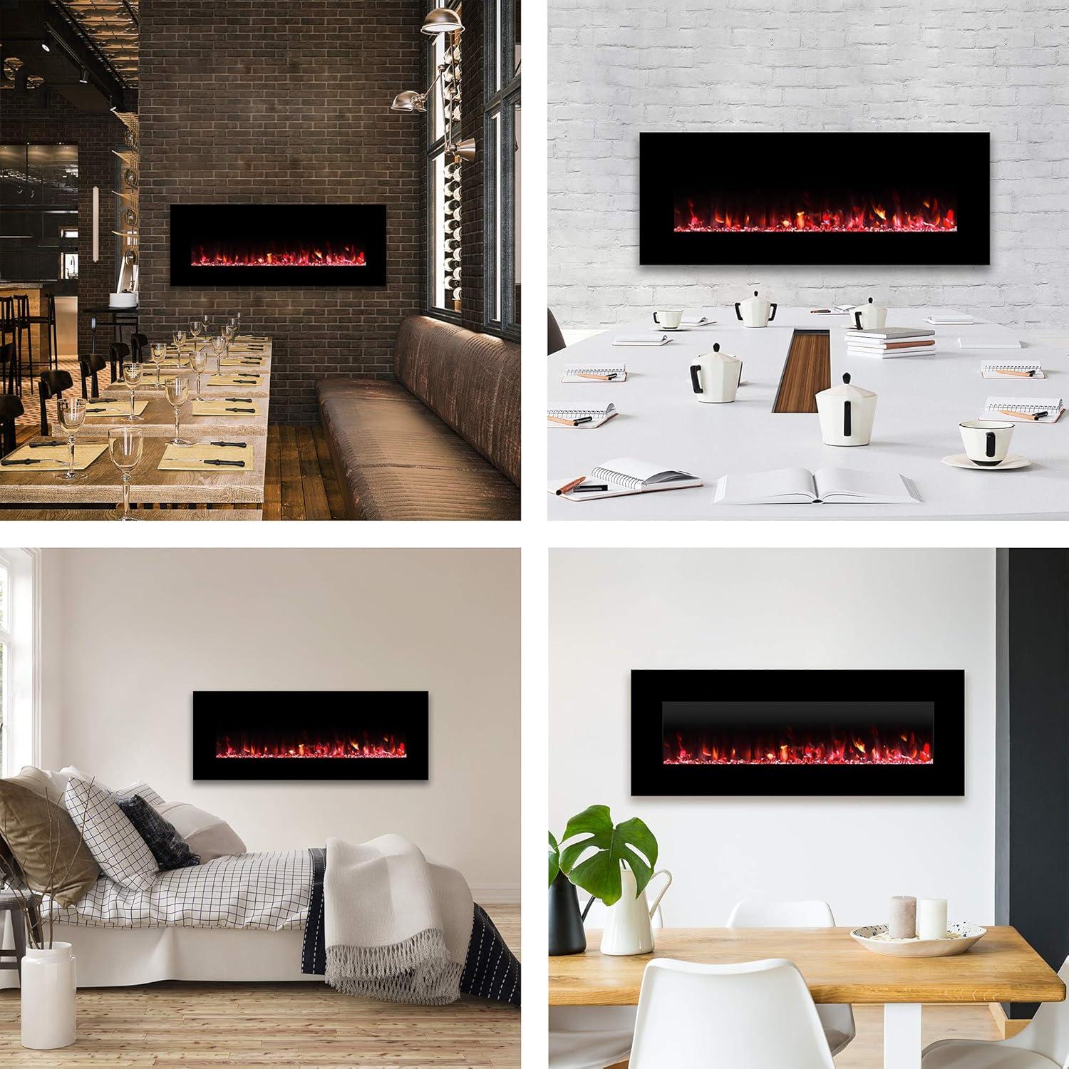 imageNorthwest 36Inch Wall Mounted Electric Fireplace Modern Fireplace with Floor Stand Remote and Adjustable Heat and Brightness Black50 Black