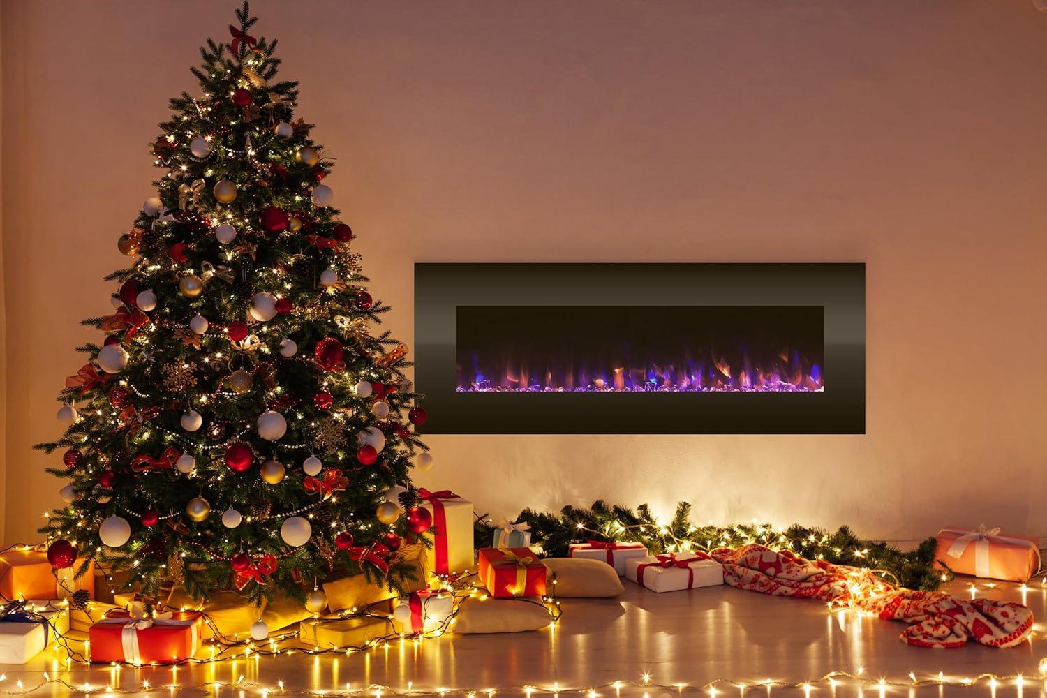 imageNorthwest 36Inch Wall Mounted Electric Fireplace Modern Fireplace with Floor Stand Remote and Adjustable Heat and Brightness Black54 Black
