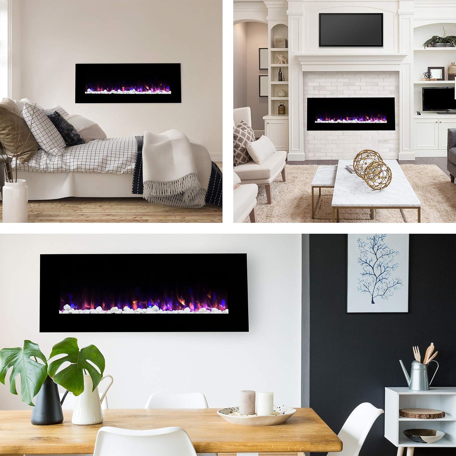 imageNorthwest 36Inch Wall Mounted Electric Fireplace Modern Fireplace with Floor Stand Remote and Adjustable Heat and Brightness Black54 Black