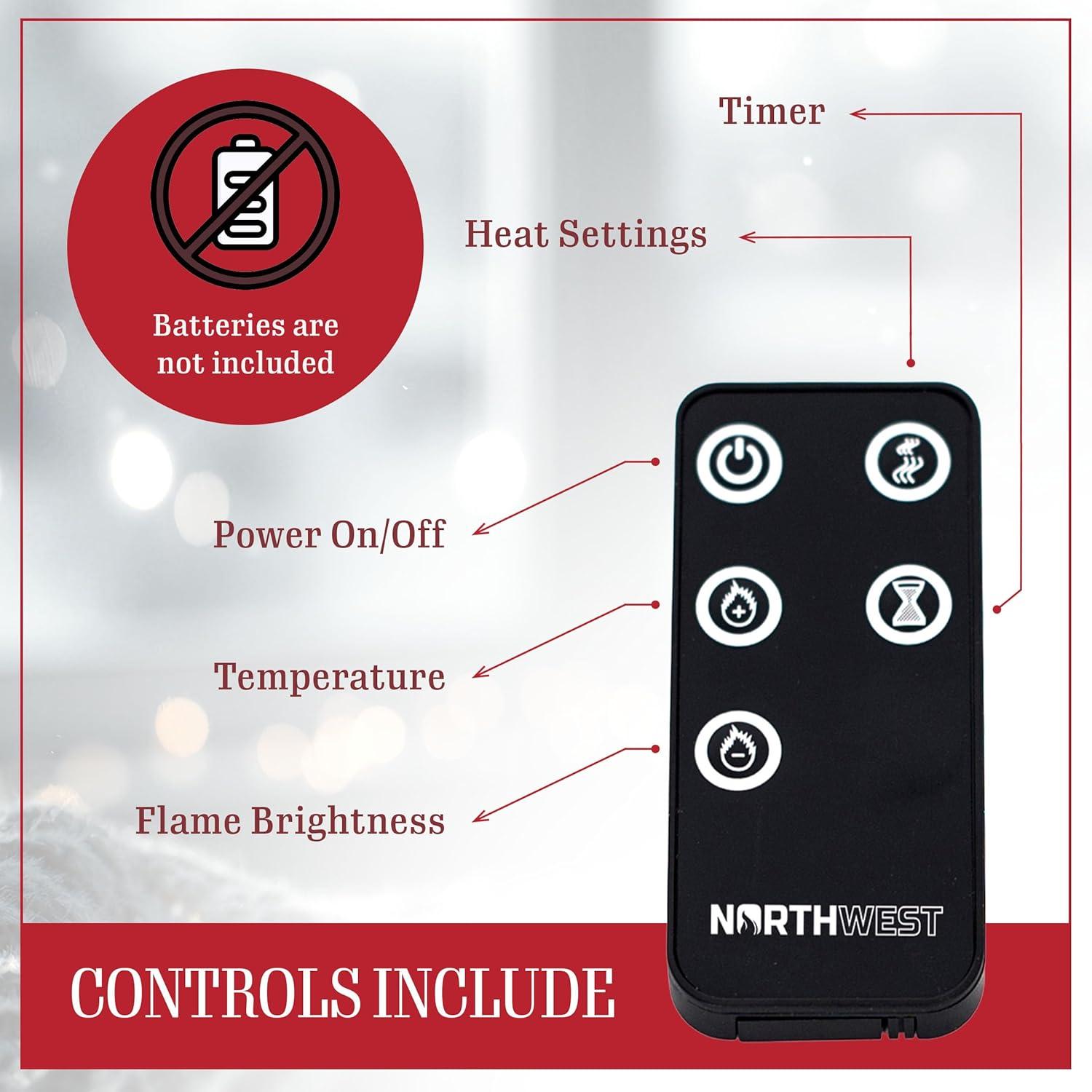 imageNorthwest 36Inch Wall Mounted Electric Fireplace Recessed Heater with Front Vent Remote LED Flames and Log and Crystal Media Black36Inch