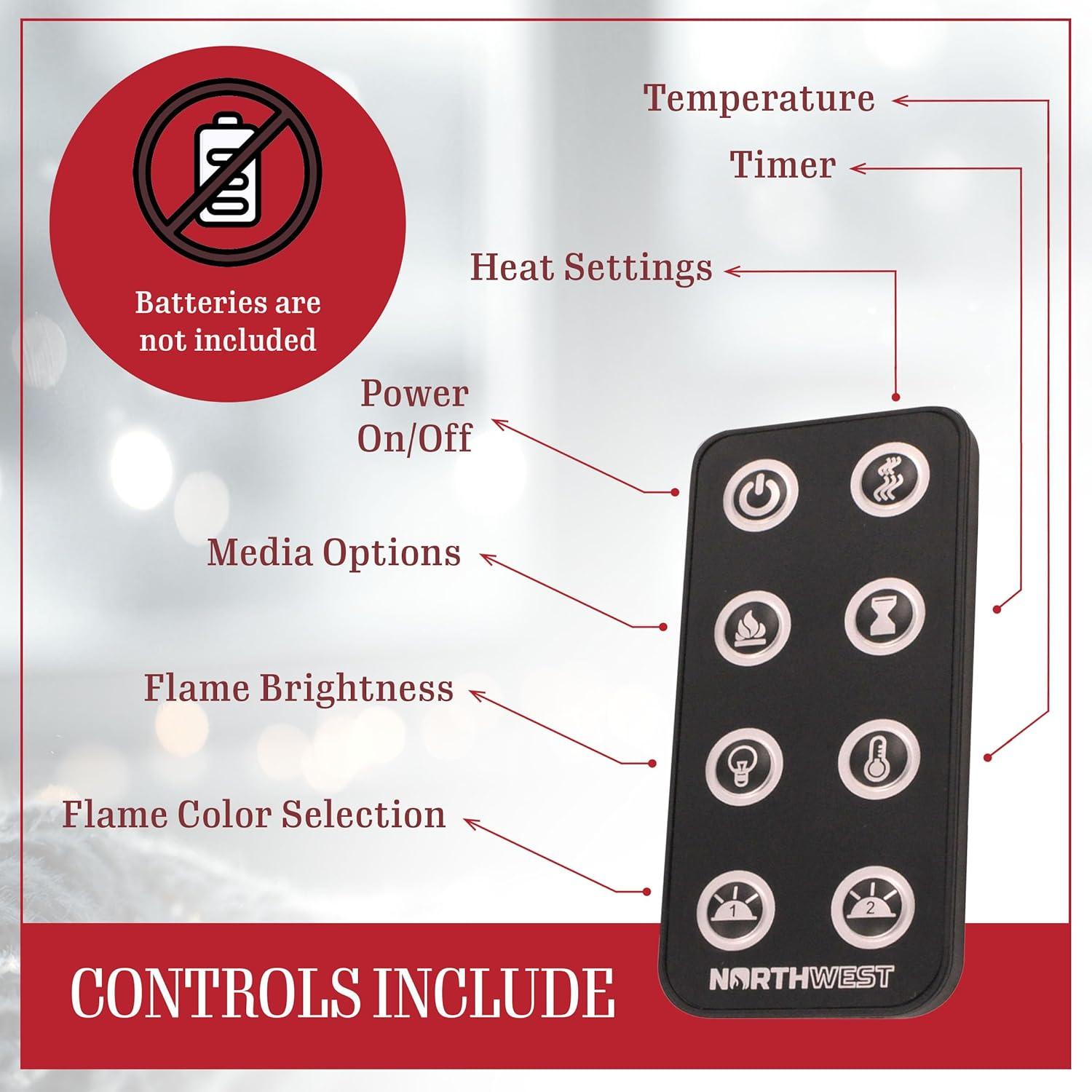 imageNorthwest 36Inch Wall Mounted Electric Fireplace Recessed Heater with Front Vent Remote LED Flames and Log and Crystal Media Black72Inch