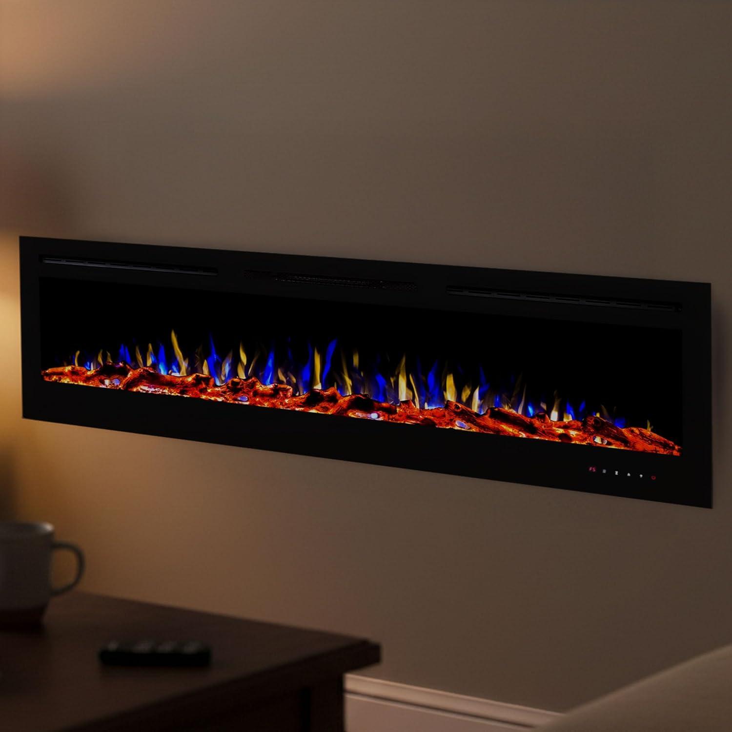 imageNorthwest 36Inch Wall Mounted Electric Fireplace Recessed Heater with Front Vent Remote LED Flames and Log and Crystal Media Black72Inch