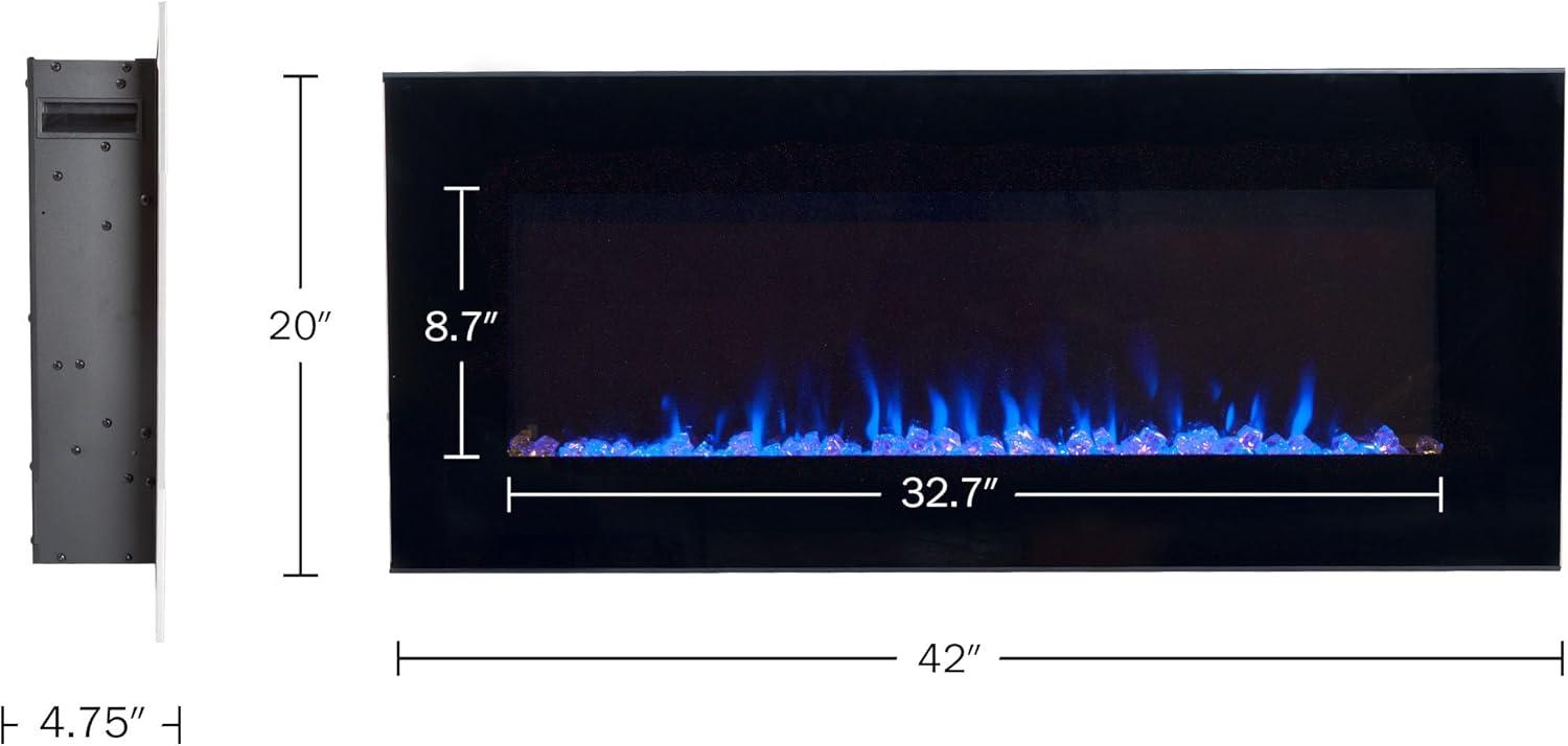 imageNorthwest Electric Fireplace Heater 42 Inch Wall Mounted Fireplace Heater with Remote Control Adjustable LED Flames Timer Heat and Brightness Black