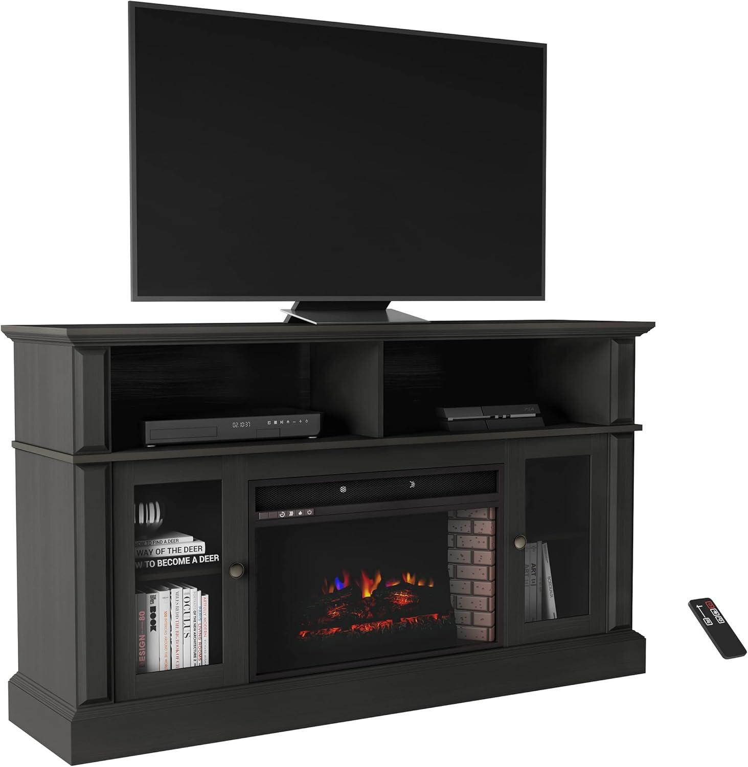 imageNorthwest Fireplace TV Stand for TVs up to 60Inches Entertainment Center with Shelves Remote Control Adjustable Heat and LED Flames Black