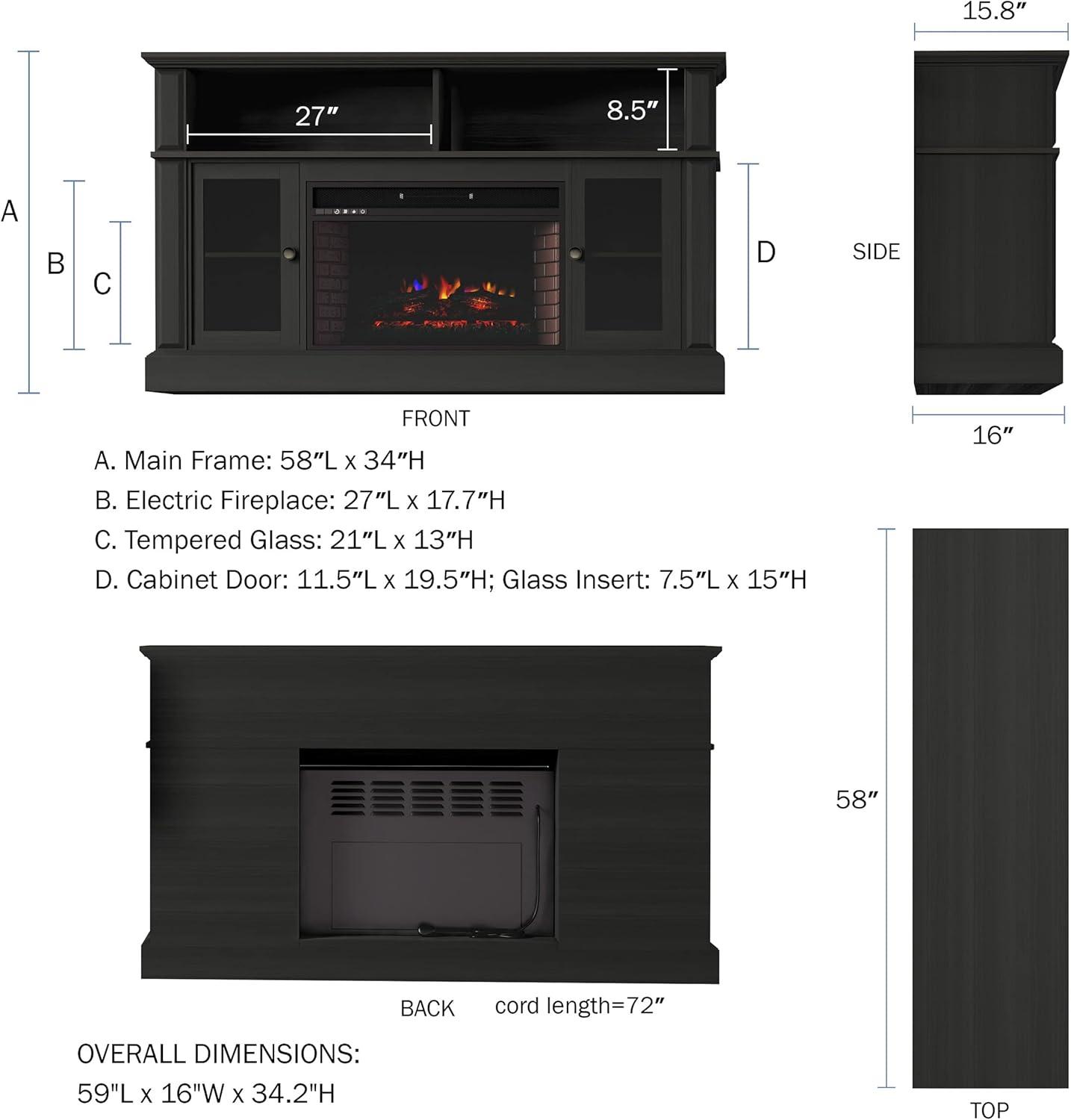 imageNorthwest Fireplace TV Stand for TVs up to 60Inches Entertainment Center with Shelves Remote Control Adjustable Heat and LED Flames Black