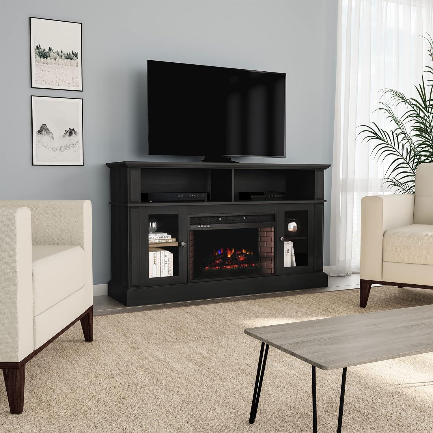 imageNorthwest Fireplace TV Stand for TVs up to 60Inches Entertainment Center with Shelves Remote Control Adjustable Heat and LED Flames Black