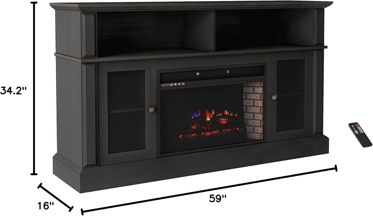 imageNorthwest Fireplace TV Stand for TVs up to 60Inches Entertainment Center with Shelves Remote Control Adjustable Heat and LED Flames Black